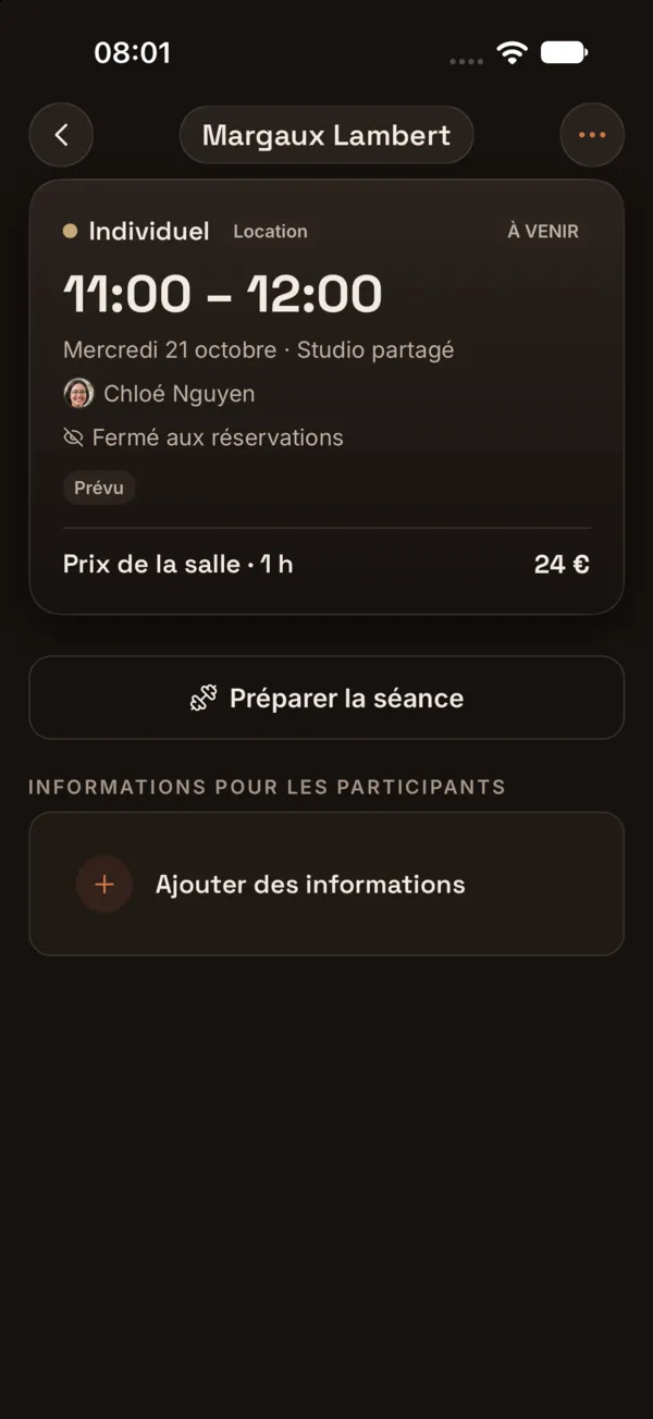 Fiche d’une séance marquée Location